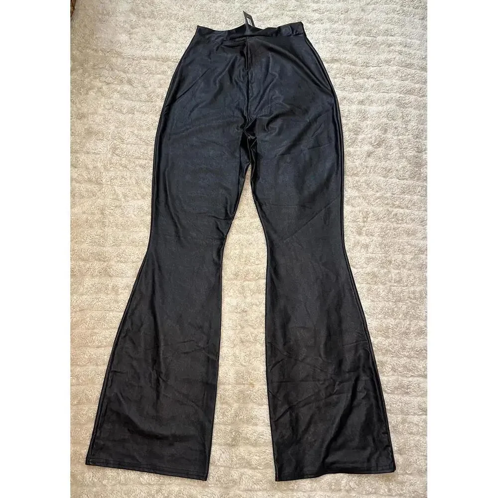 PrettyLittleThings vegan leather high-waisted flared pants/leggings Size 10
